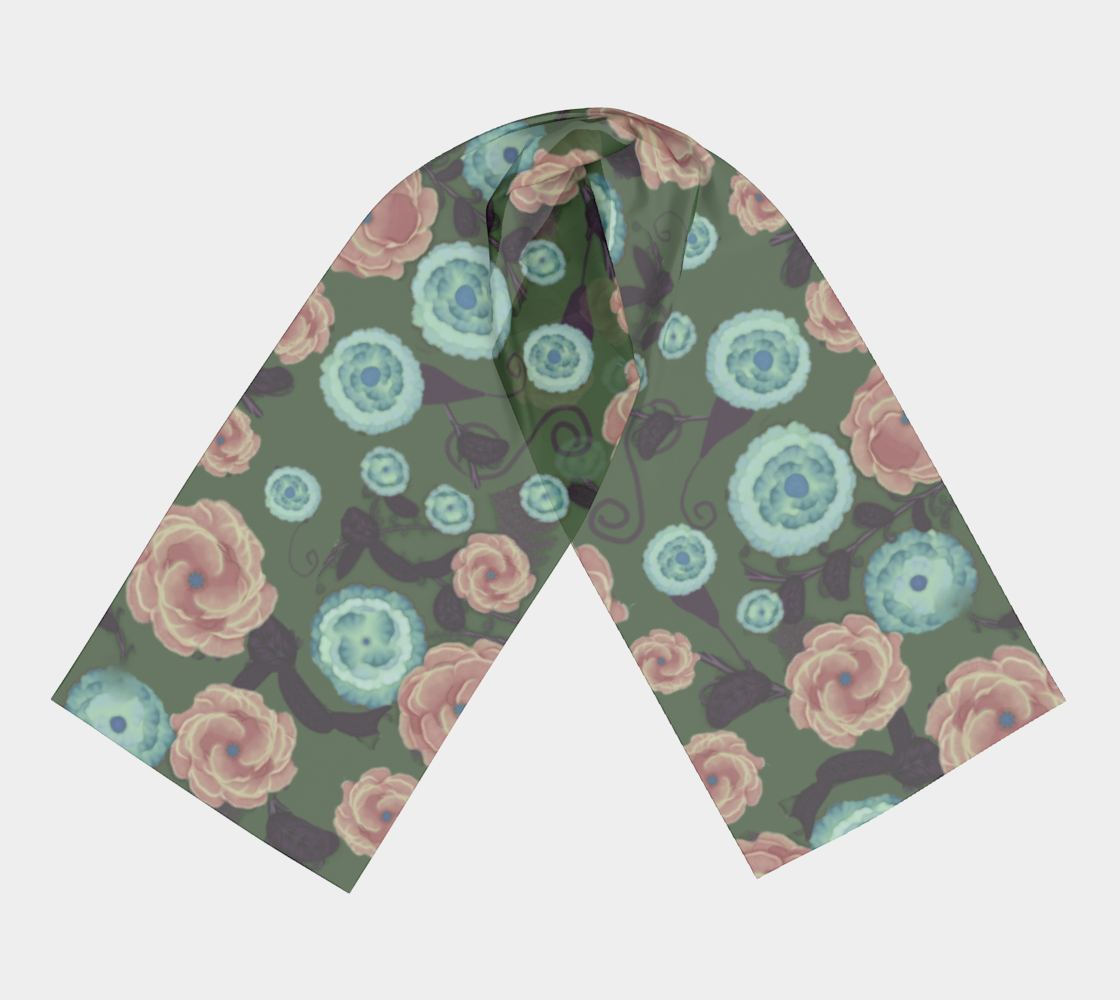 Earthy Peach and Turquoise Flower Pattern Long Scarf