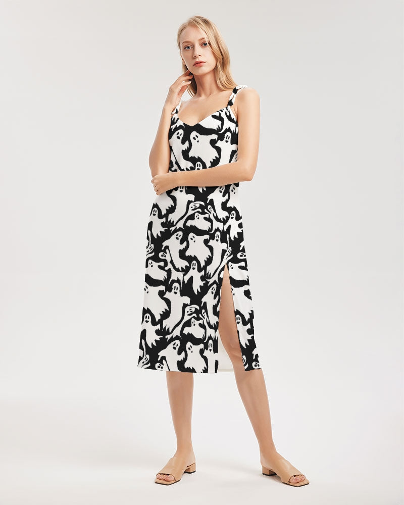Ghosts Pattern Women's Tie Strap Split Dress