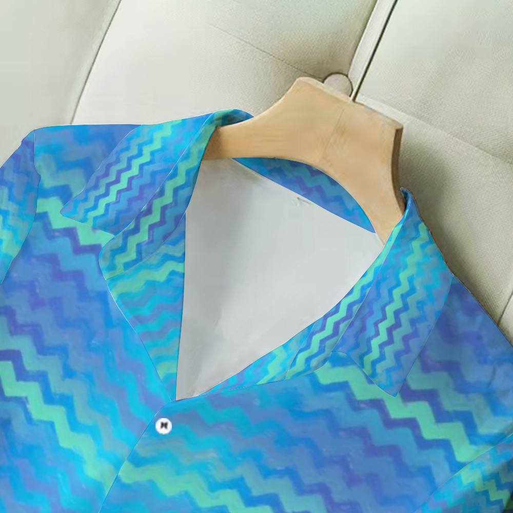 Blue Green Mermaid Chevron Stripes All Over Print Women's Long Sleeves Shirt