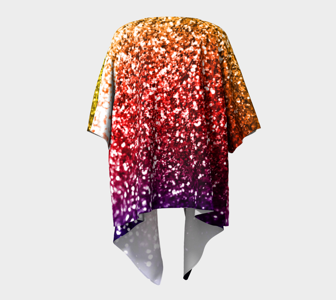 Rainbow Glitter Graphic Draped Kimono