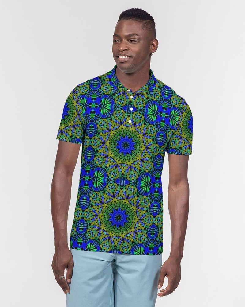 Blue Green Celtic Kaleidoscope Men's Slim Fit Short Sleeve Polo