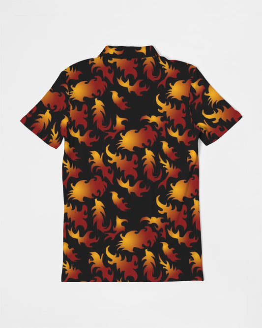 Abstract Flames Pattern Men's Slim Fit Short Sleeve Polo