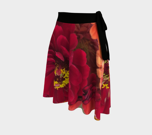 Peach and Pink Zinnias Wrap Skirt