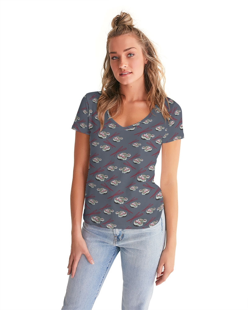Sushi Pattern Women's V-Neck Tee
