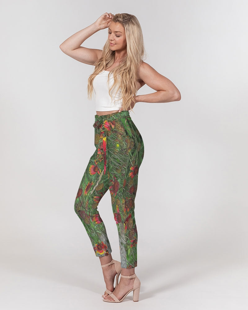 Orange Flower Garden Women's Belted Tapered Pants