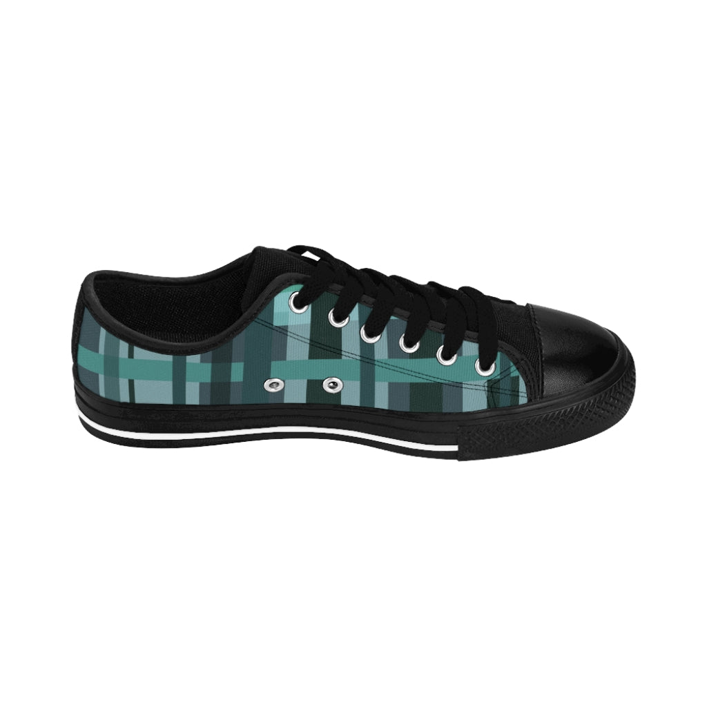 Blue Green Plaid Women's Sneakers