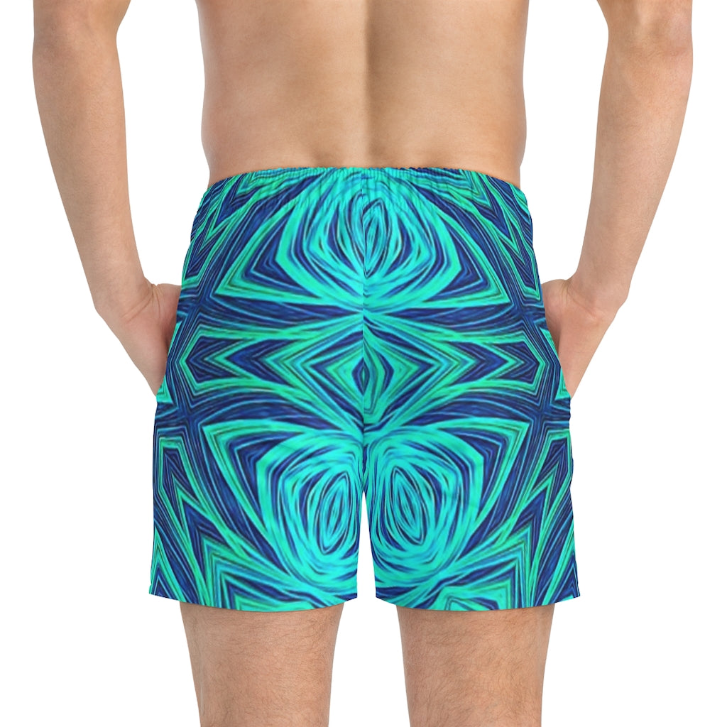 Blue Ice Fractal Kaleidoscope Swim Trunks