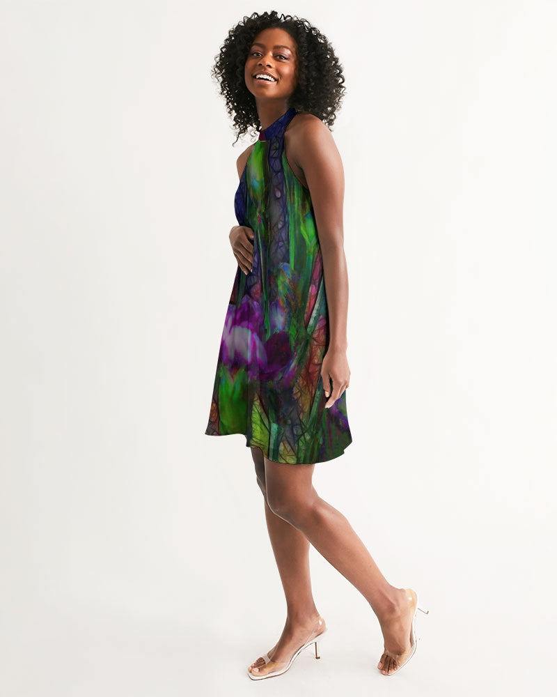 Abstract Pink Carnations Women's Halter Dress