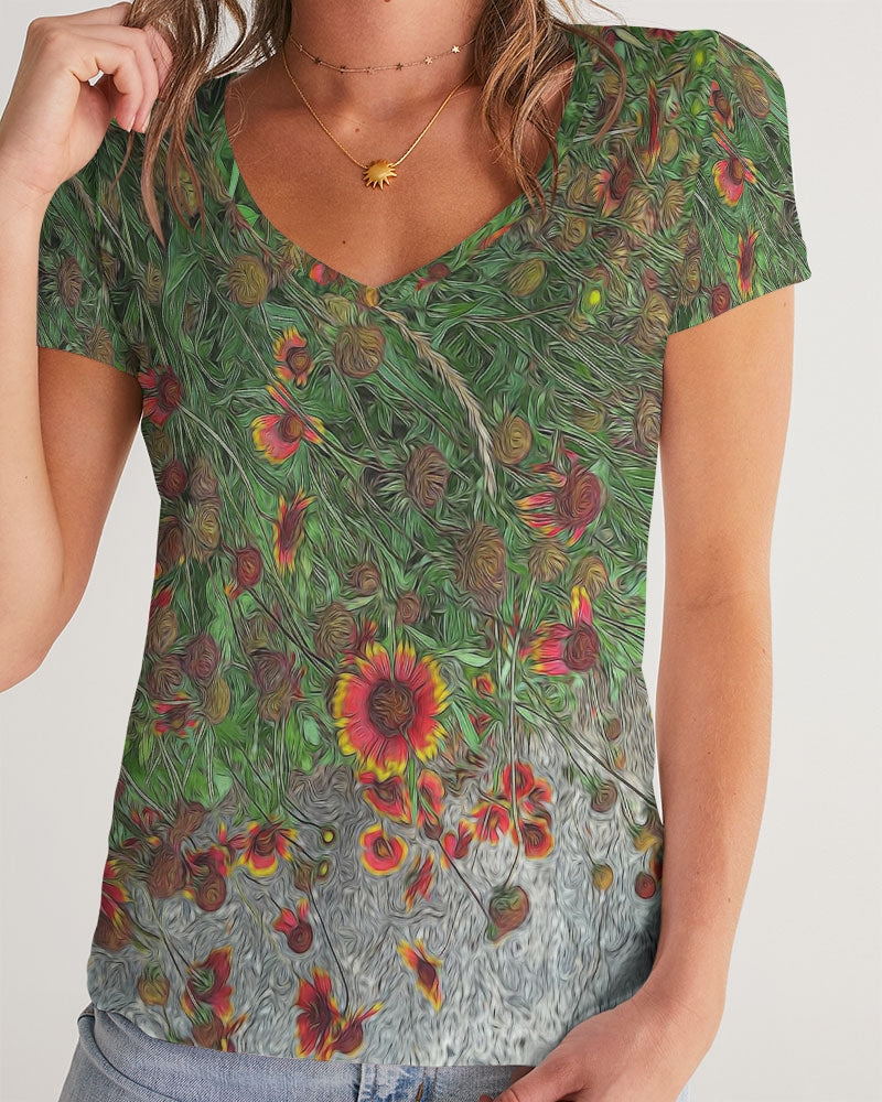 Orange Flower Garden Women's V-Neck Tee