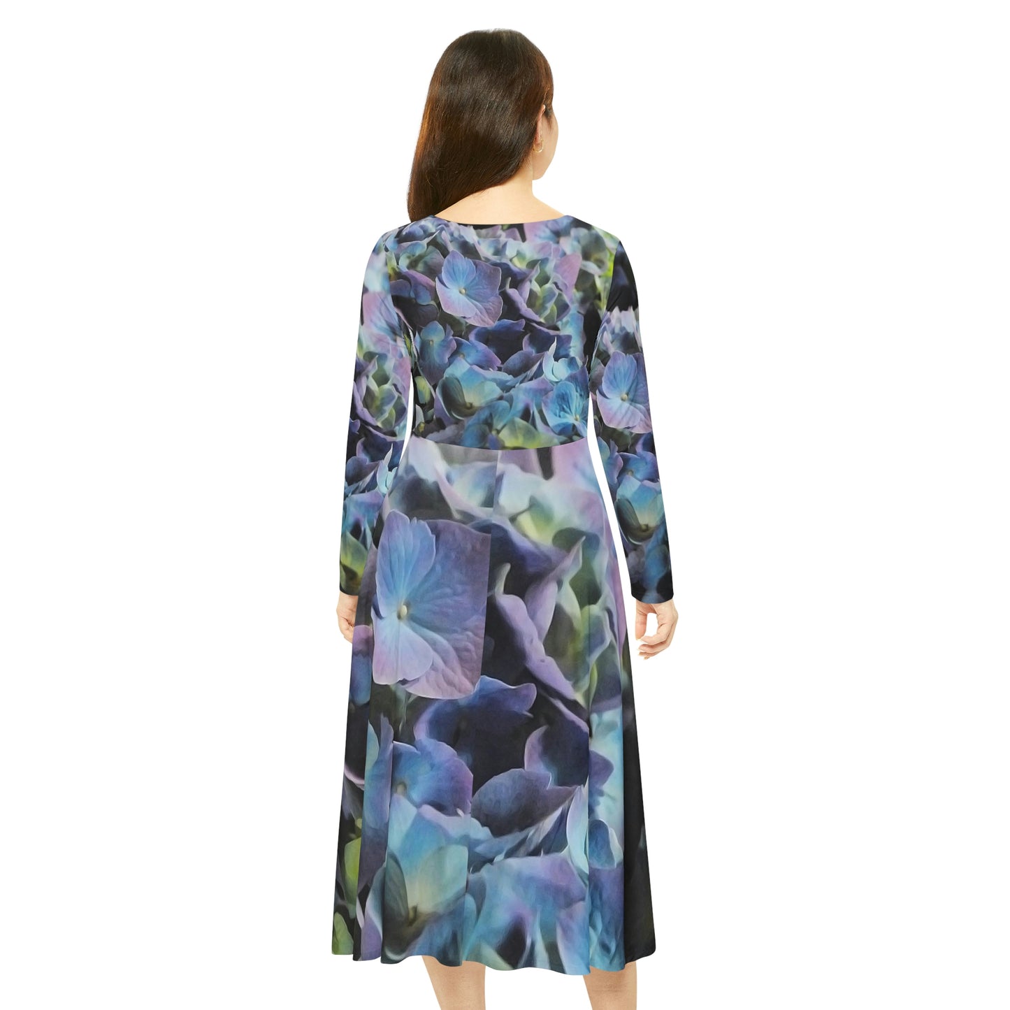 Blue and Purple Hydrangeas Women's Long Sleeve Dance Dress