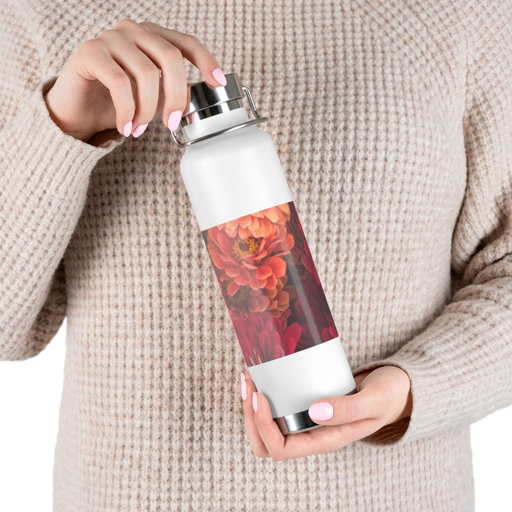 Peach and Pink Zinnias 22oz Vacuum Insulated Bottle