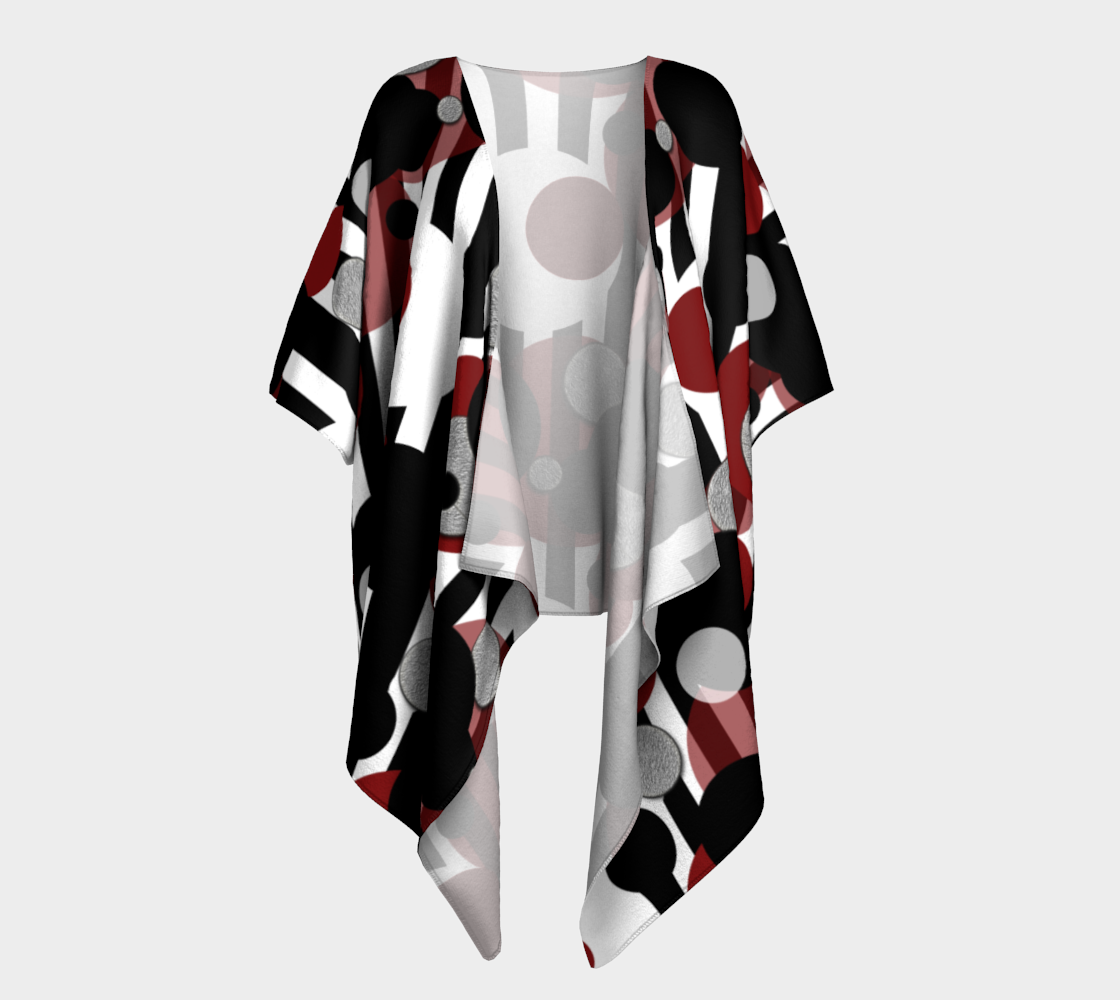 Black White Red Stripes Dots Draped Kimono