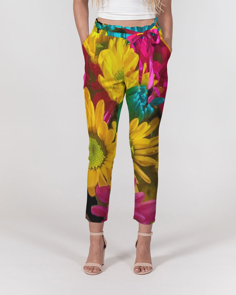 Bright Spring Daisies Women's Belted Tapered Pants