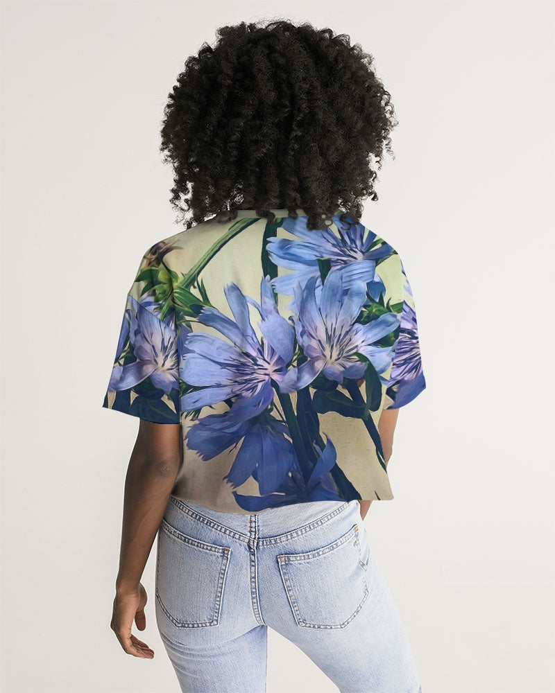 Blue Wildflowers Women's Lounge Cropped Tee
