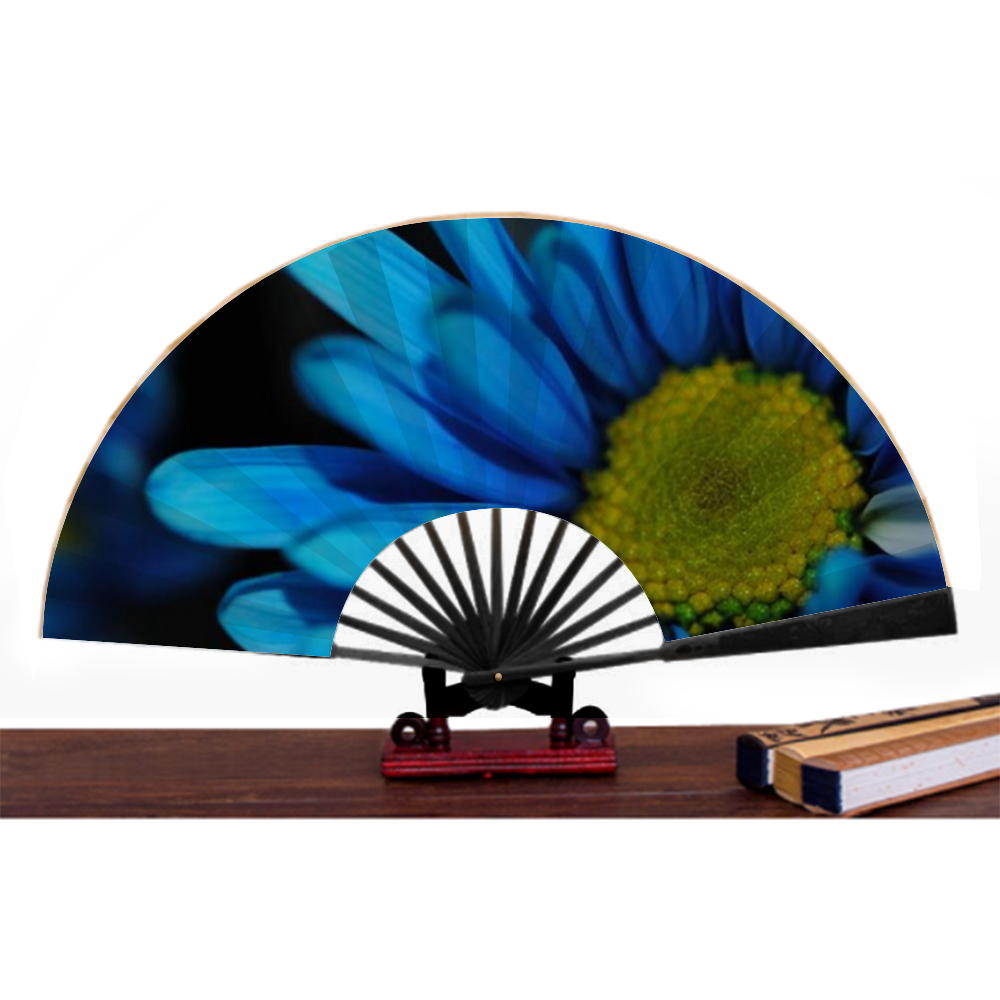 Blue Daisy Double-side Custom Spun Silk Fan Retro Hand-held Folding Fan