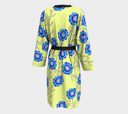 Blue Flowers On Yellow Peignoir