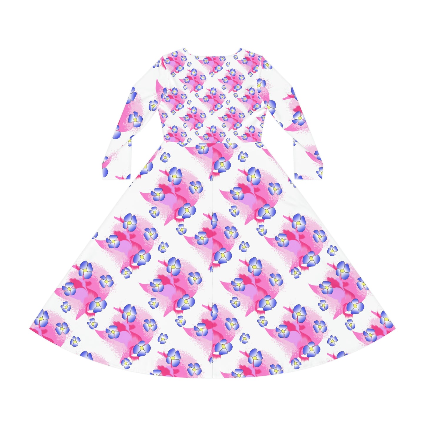 Blue Flowers on Pink Women's Long Sleeve Dance Dress