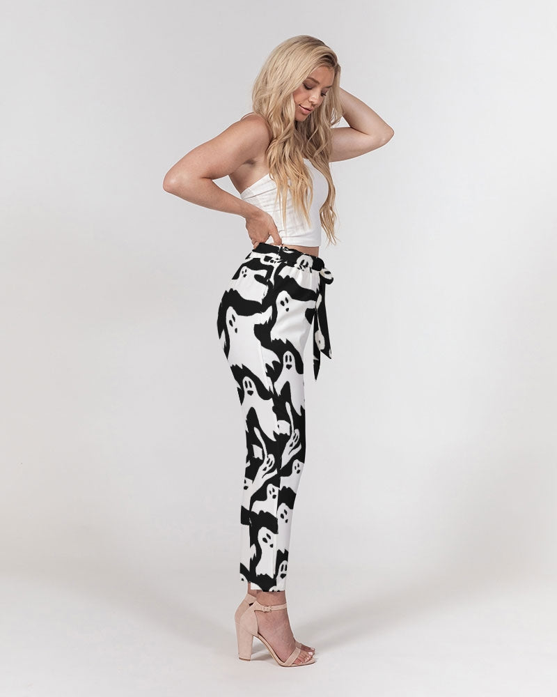 Ghosts Pattern Women's Belted Tapered Pants