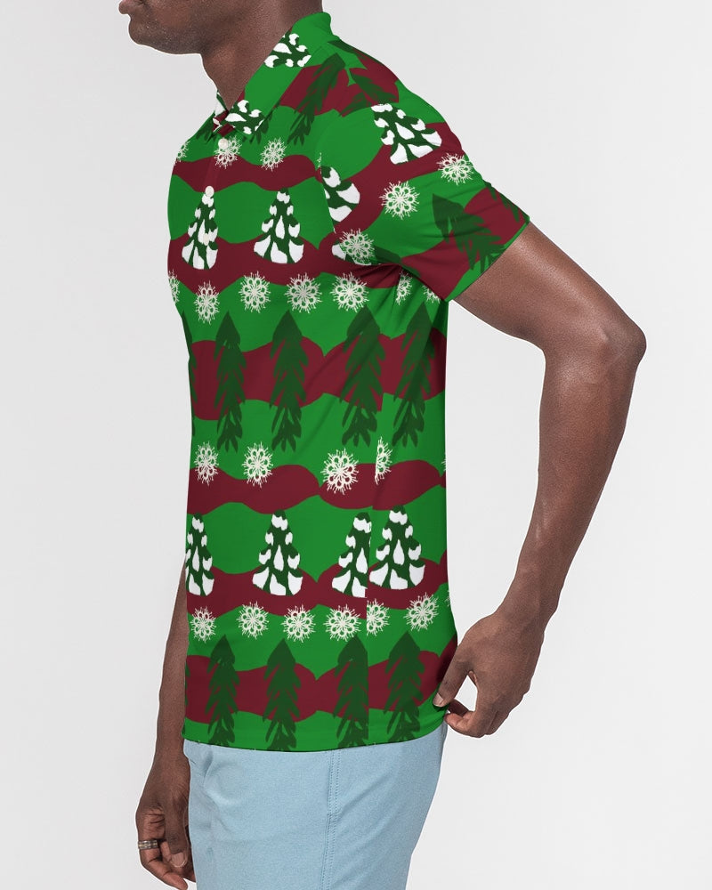 Snowy Evergreen Pattern Men's Slim Fit Short Sleeve Polo