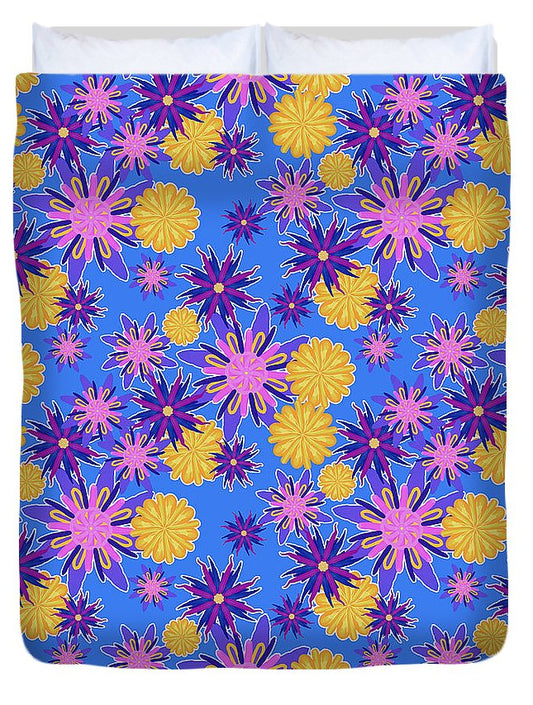 Fanciful Flowers on Powder Blue - Duvet Cover