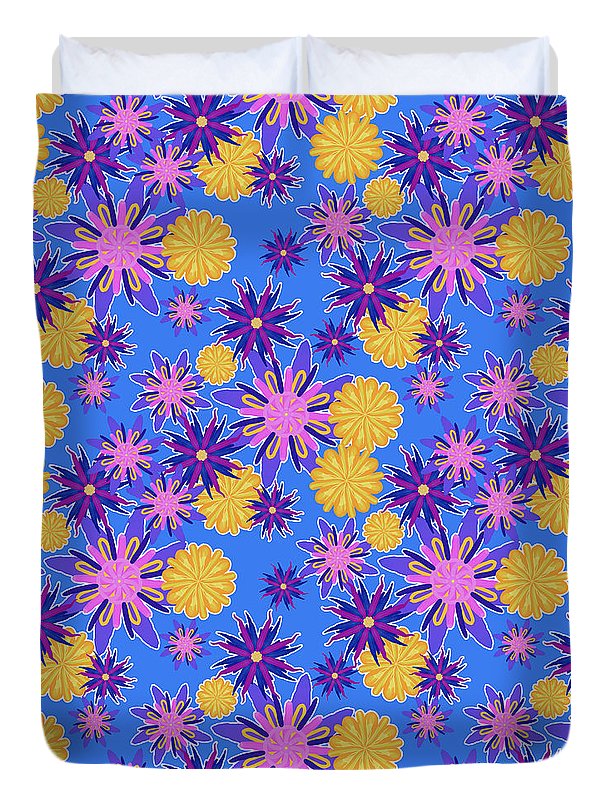 Fanciful Flowers on Powder Blue - Duvet Cover