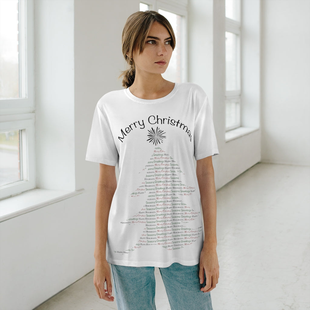 Merry Christmas Text Art Unisex AOP Cut & Sew T-Shirt