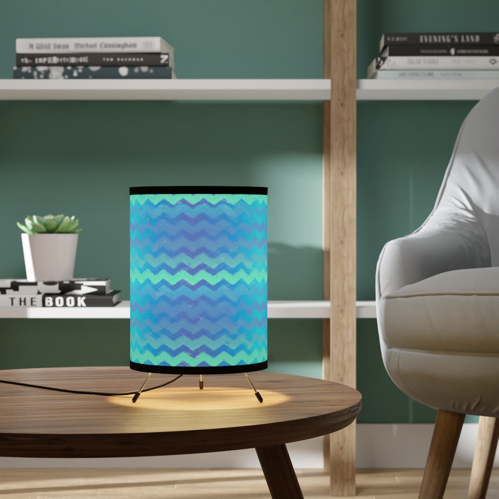 Blue Green Mermaid Chevron Stripes Tripod Lamp with High-Res Printed Shade, US/CA plug