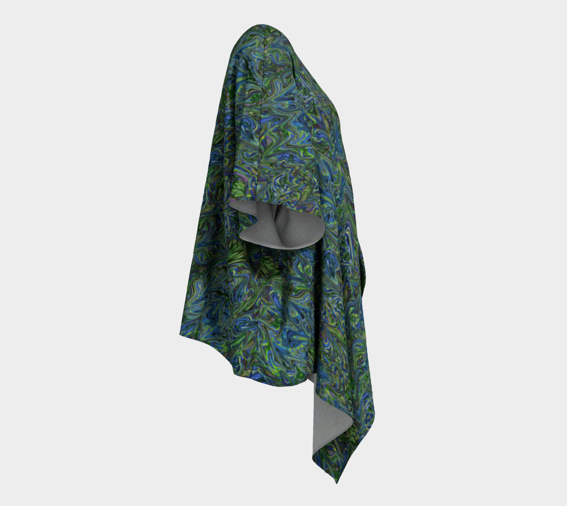 Blue Green Liquid Swirl Draped Kimono