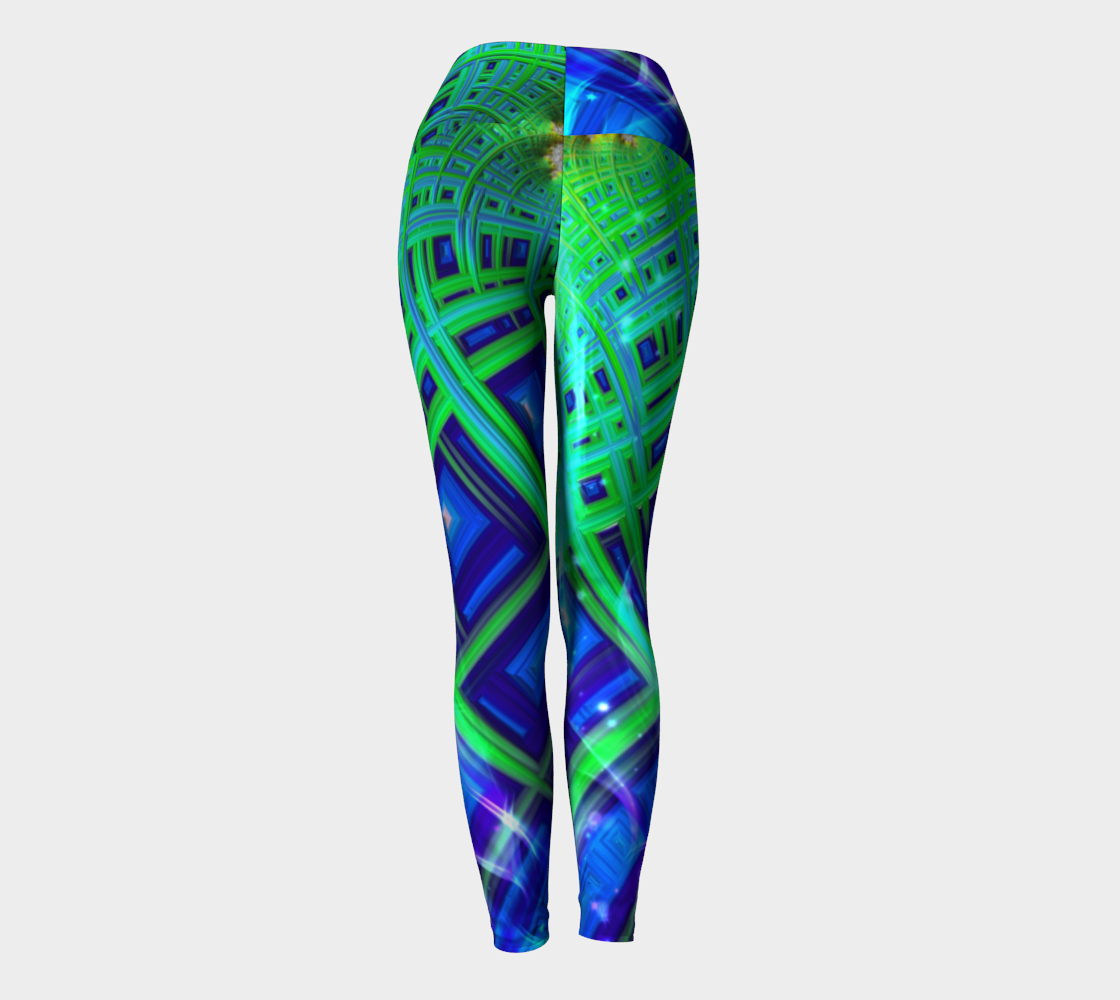 Green Blue Square Fractal Yoga Leggings