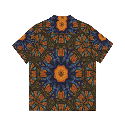 Blue Orange Sketchy Kaleidoscope Men's Hawaiian Shirt (AOP)