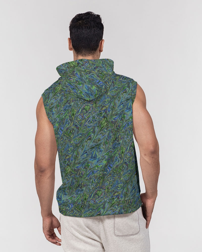 Blue Green Liquid Marbling Men's Premium Heavyweight Sleeveless Hoodie