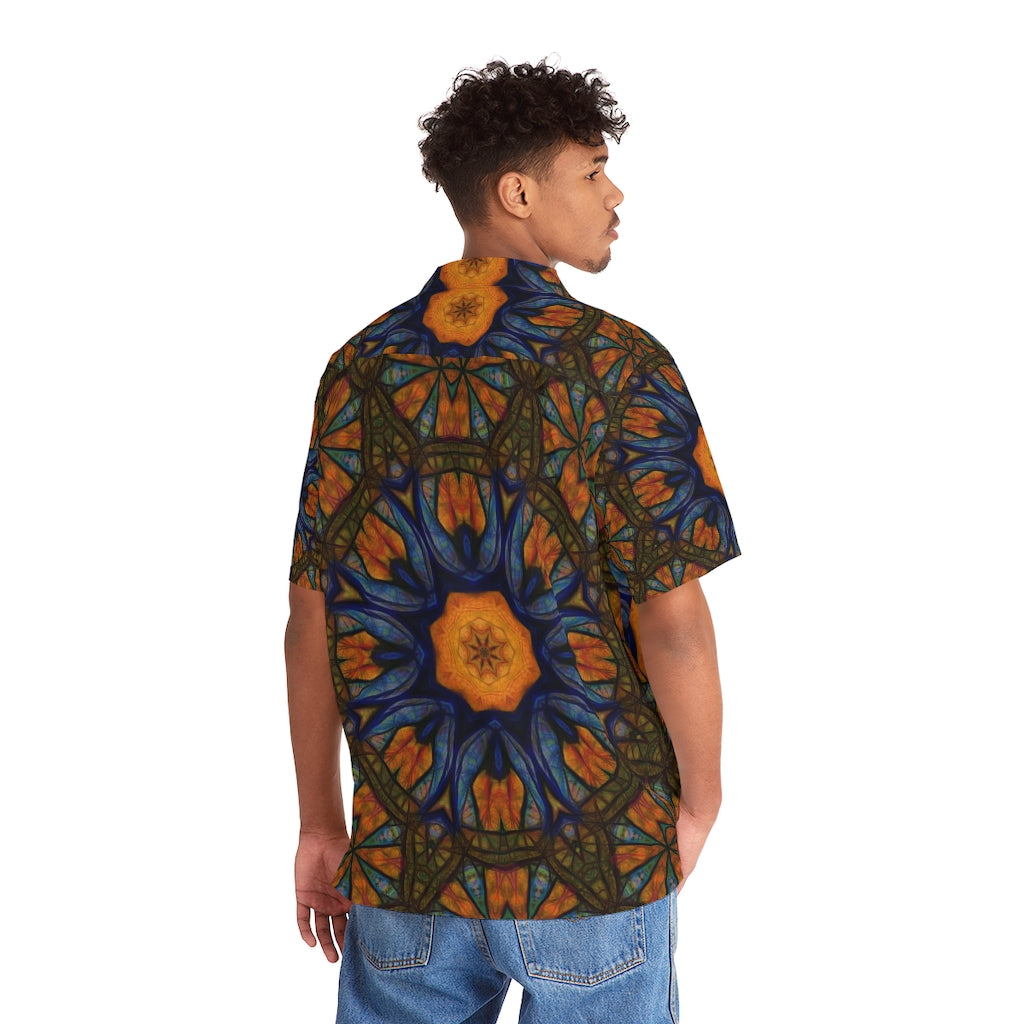 Blue Orange Sketchy Kaleidoscope Men's Hawaiian Shirt (AOP)