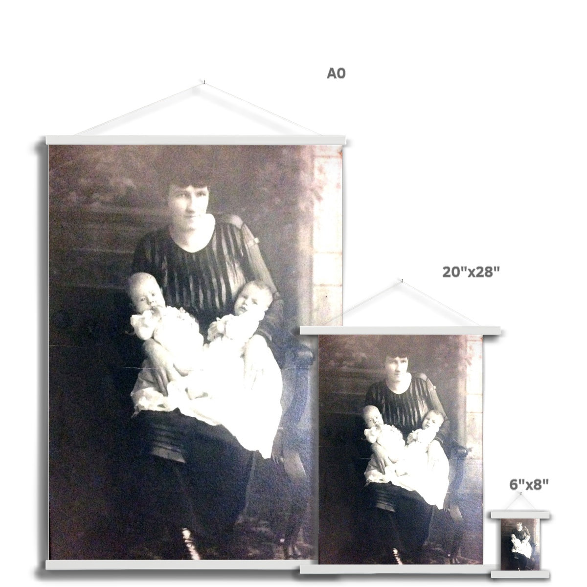 Early 1900s Mother and Twins Fine Art Print with Hanger