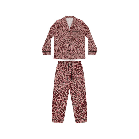 Candy Cane Pattern Women's Satin Pajamas (AOP)