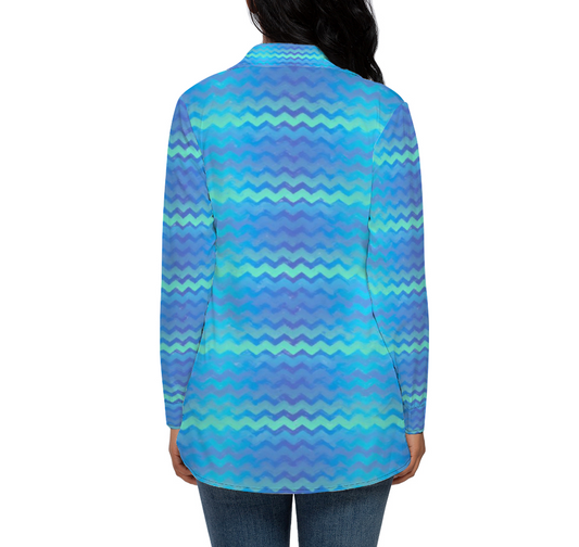Blue Green Mermaid Chevron Stripes All Over Print Women's Long Sleeves Shirt