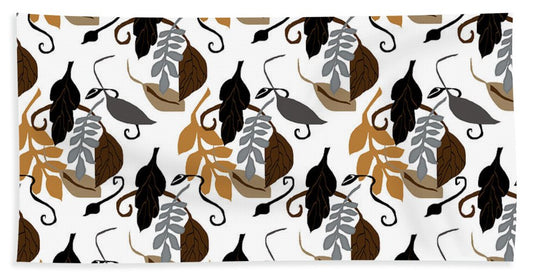 Gray Brown Black Neutral Leaves - Beach Towel