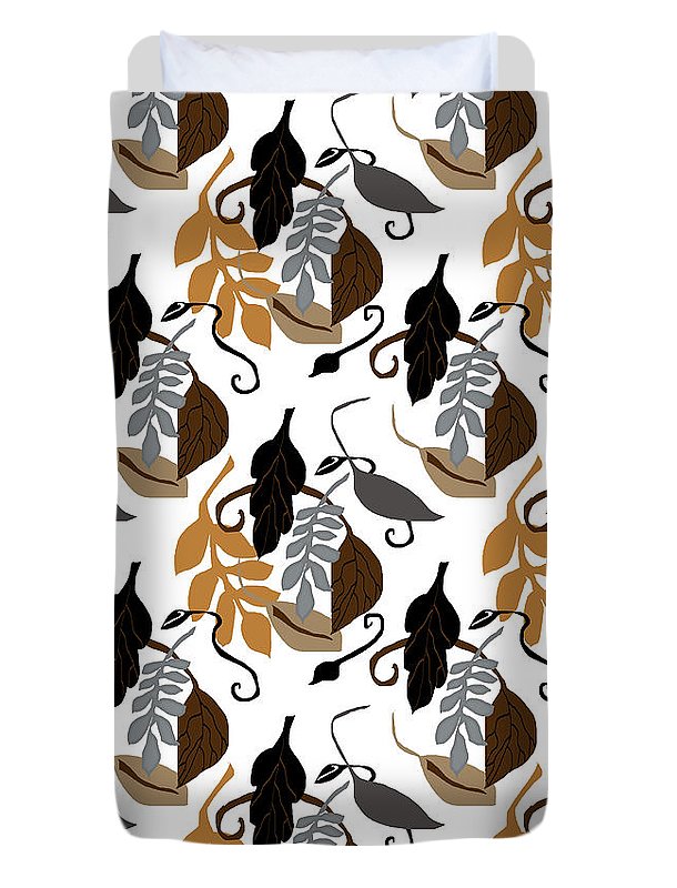 Gray Brown Black Neutral Leaves - Duvet Cover