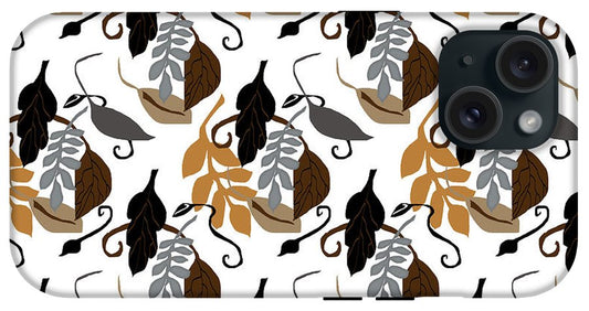 Gray Brown Black Neutral Leaves - Phone Case
