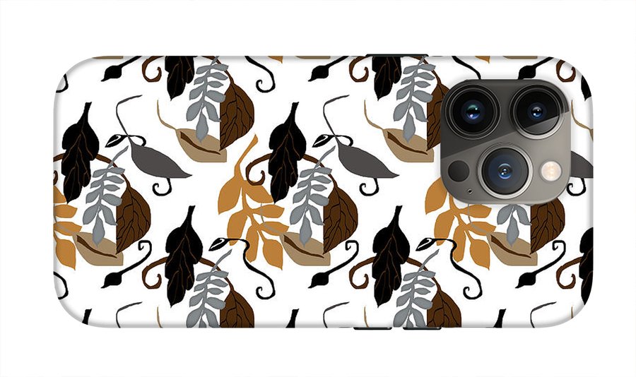 Gray Brown Black Neutral Leaves - Phone Case