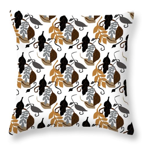 Gray Brown Black Neutral Leaves - Throw Pillow