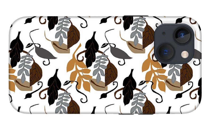 Gray Brown Black Neutral Leaves - Phone Case