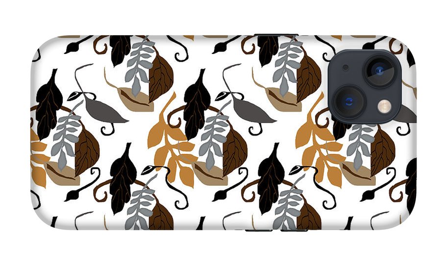 Gray Brown Black Neutral Leaves - Phone Case