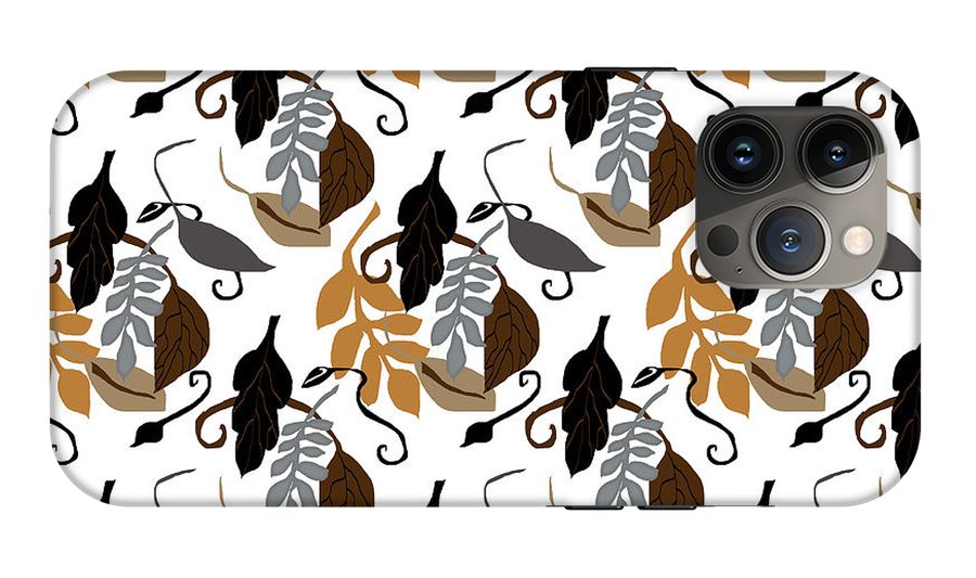 Gray Brown Black Neutral Leaves - Phone Case