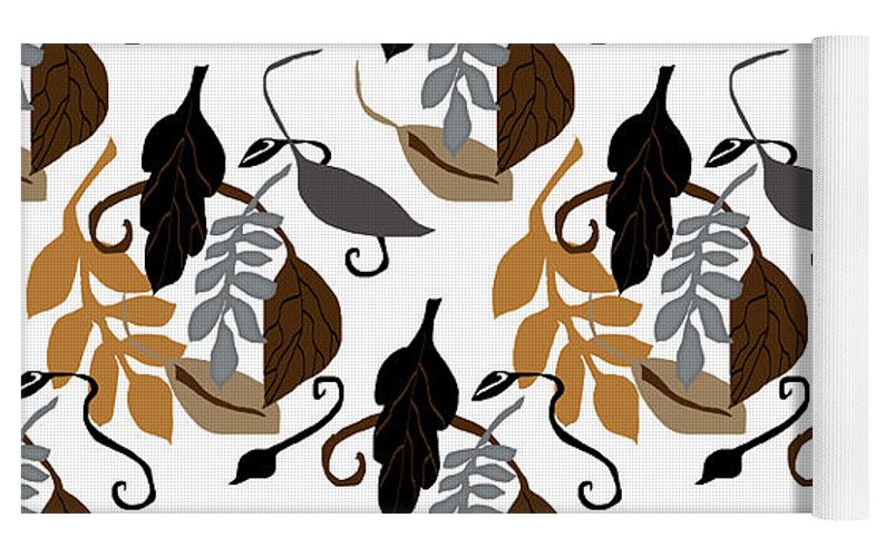 Gray Brown Black Neutral Leaves - Yoga Mat