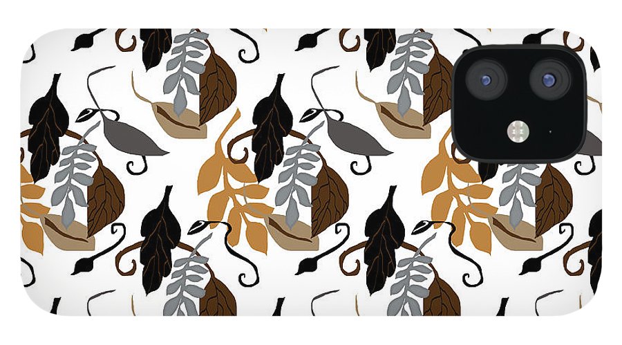 Gray Brown Black Neutral Leaves - Phone Case