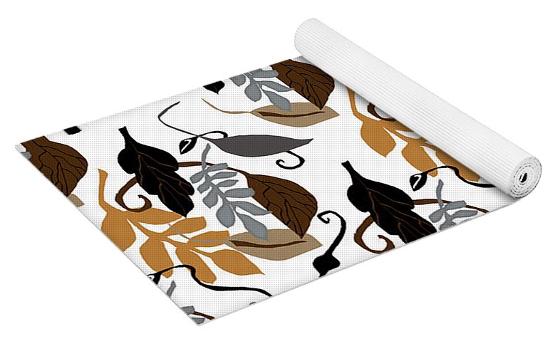 Gray Brown Black Neutral Leaves - Yoga Mat