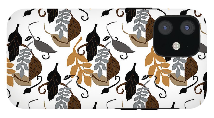 Gray Brown Black Neutral Leaves - Phone Case