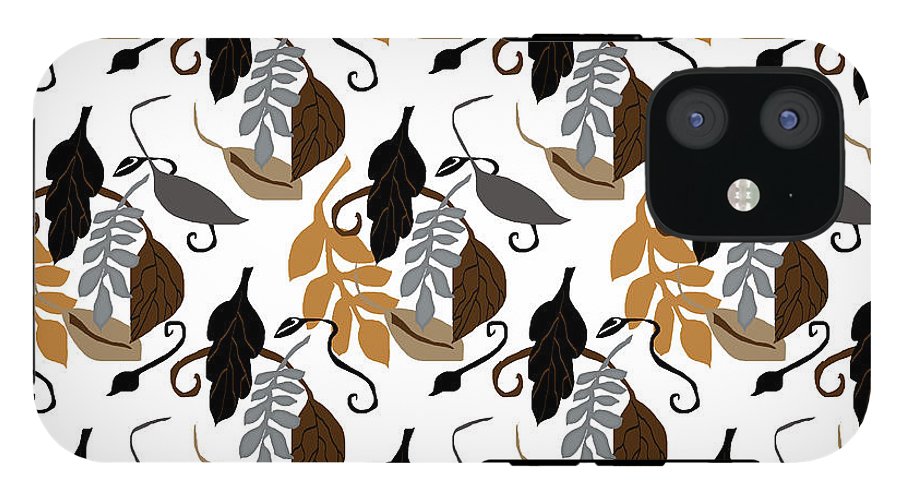 Gray Brown Black Neutral Leaves - Phone Case