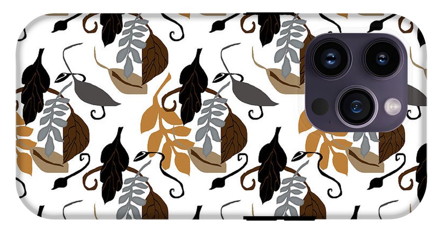 Gray Brown Black Neutral Leaves - Phone Case