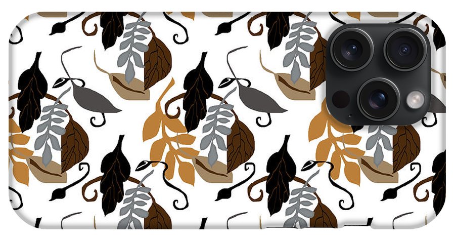 Gray Brown Black Neutral Leaves - Phone Case
